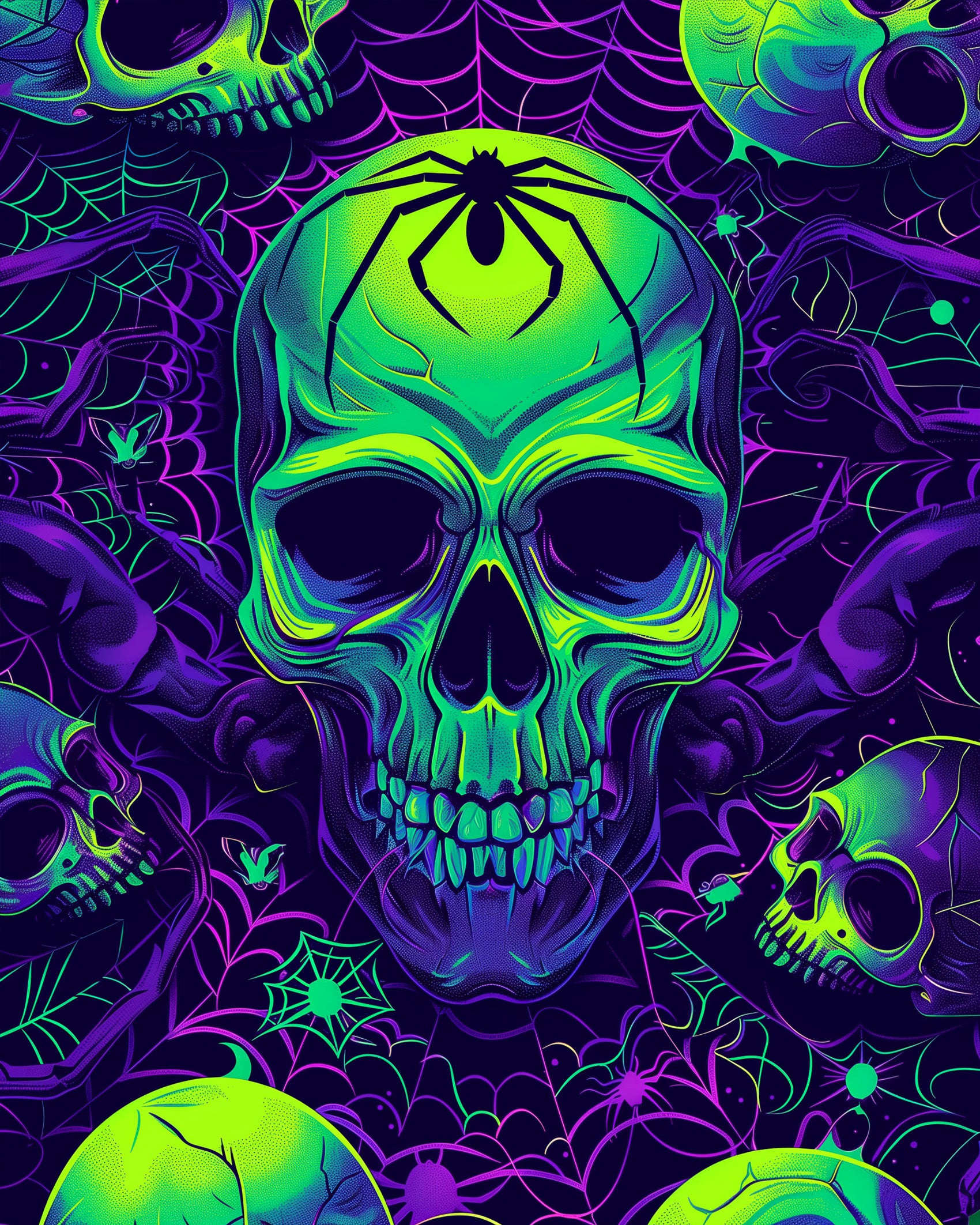 Neon Skull with Spider - Halloween - Fixed Kits - Paint By Numbers