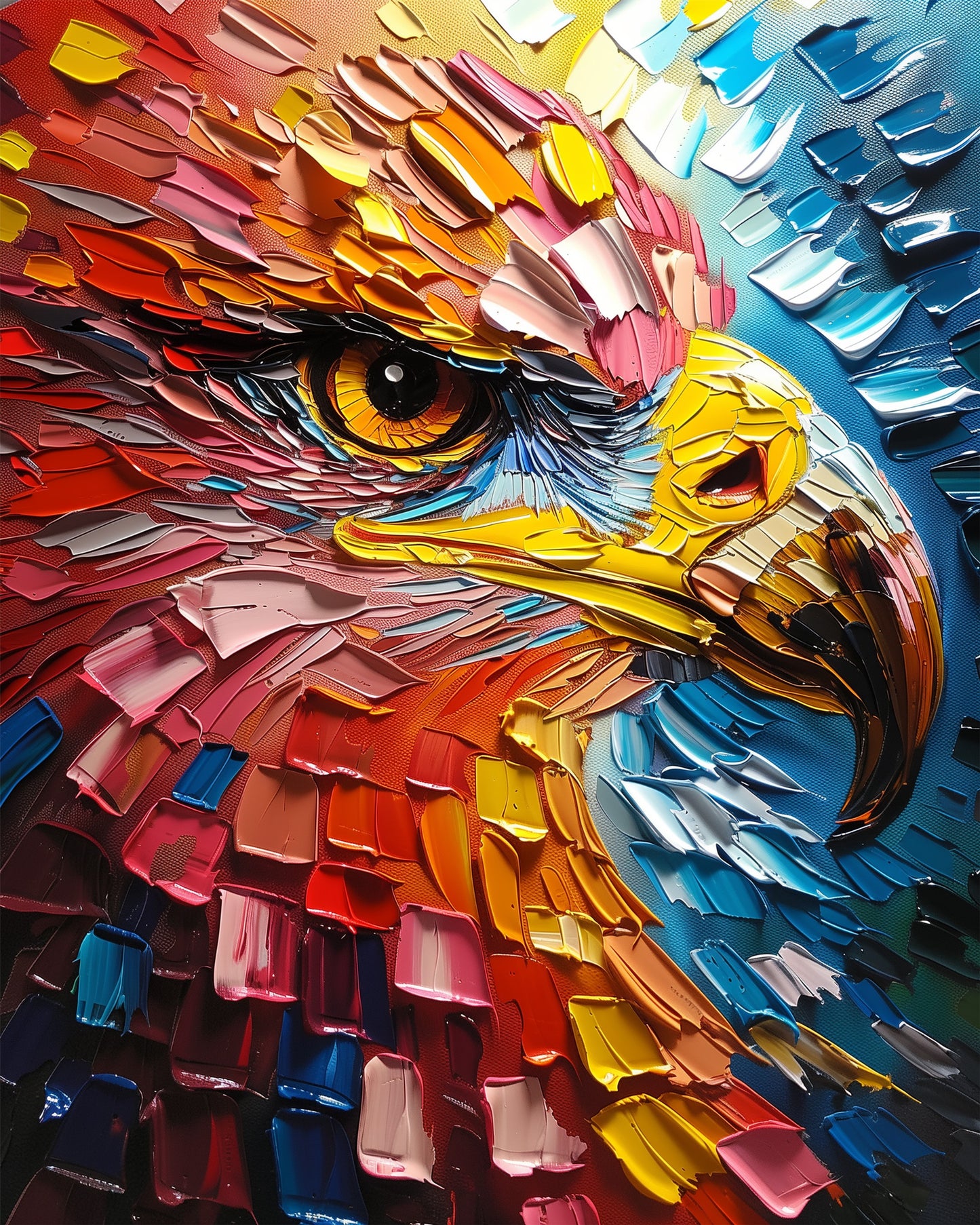 A vivid abstract depiction of an eagle bursting with colors, designed for paint by numbers by miicreative, enhancing mindfulness and creativity.