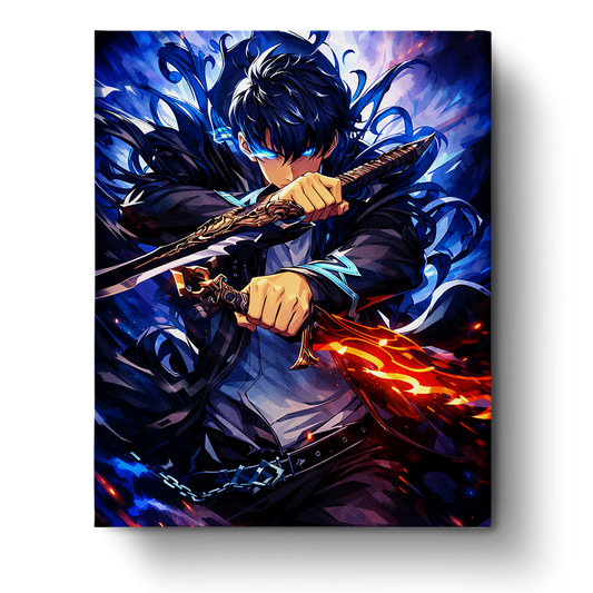Anime-Inspired Swordsman by miicreative, dynamic pose with sword, vibrant colors. Enjoy mindfulness and focus while painting.