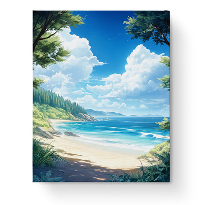 Tranquil Beach View by miicreative, depicting a serene sea landscape. Experience mindfulness and focus through painting.
