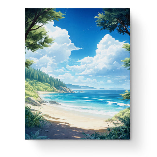 Tranquil Beach View by miicreative, depicting a serene sea landscape. Experience mindfulness and focus through painting.