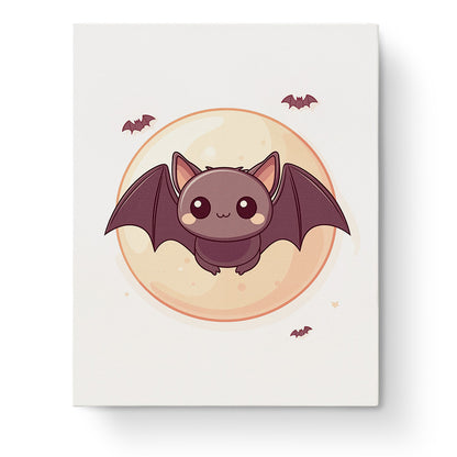A cute bat against a glowing moon with the product title Cute Bat in Moonlight - Halloween and brand name miicreative. The gentle colors and charming style promote mindfulness and creativity.