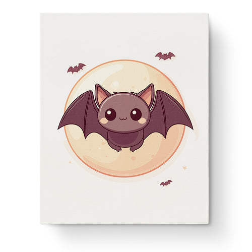 A cute bat against a glowing moon with the product title Cute Bat in Moonlight - Halloween and brand name miicreative. The gentle colors and charming style promote mindfulness and creativity.