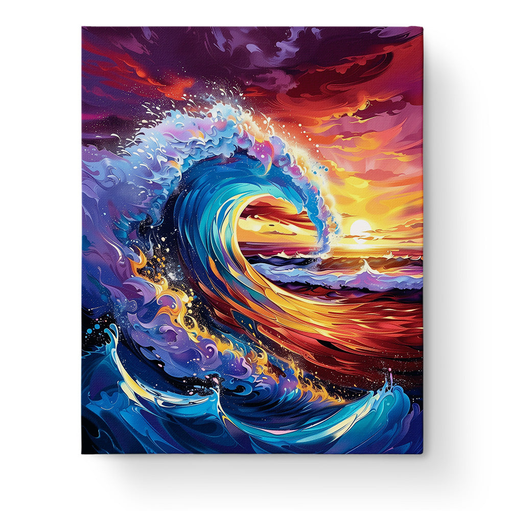 Vibrant Ocean Wave by miicreative depicting a colorful sea landscape at sunset. Feel the focus and mindfulness as you paint this stunning wave scene.