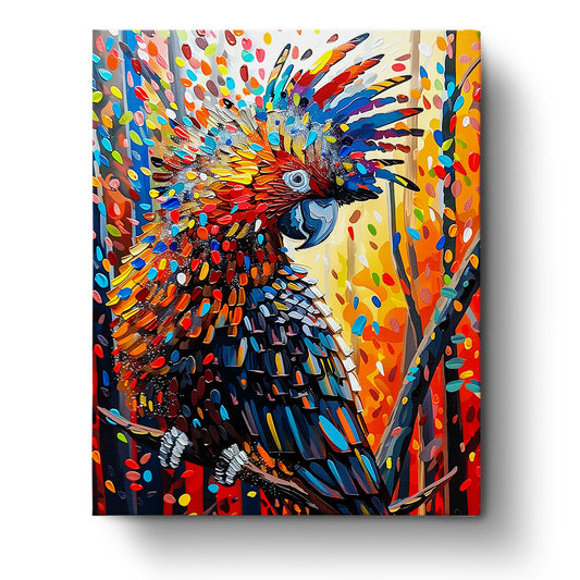 Vibrant Parrot paint by numbers kit featuring a colorful and abstract parrot, designed by miicreative. The artwork showcases a stunning array of vibrant hues and intricate patterns, enhancing creativity and mindfulness.