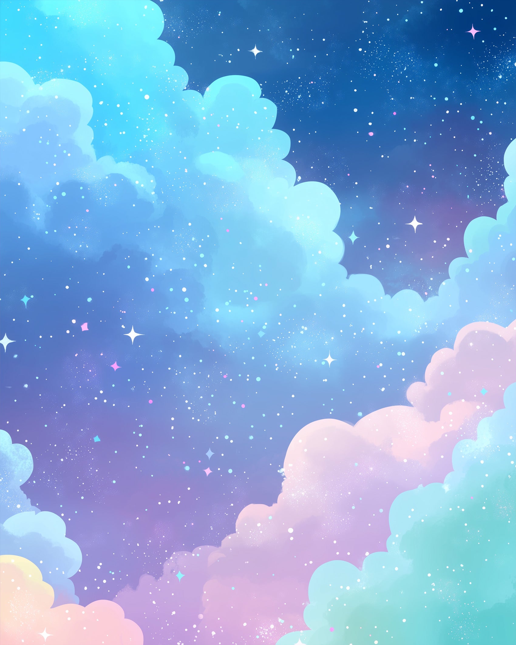 Relaxing celestial scene by miicreative with pastel clouds and stars, perfect for mindfulness and creative escape.