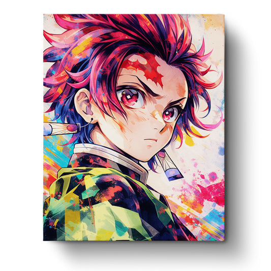 Tanjiro determination in vibrant colors from Kimetsu no Yaiba. miicreative paint by numbers kit promotes mindfulness and focus through painting.