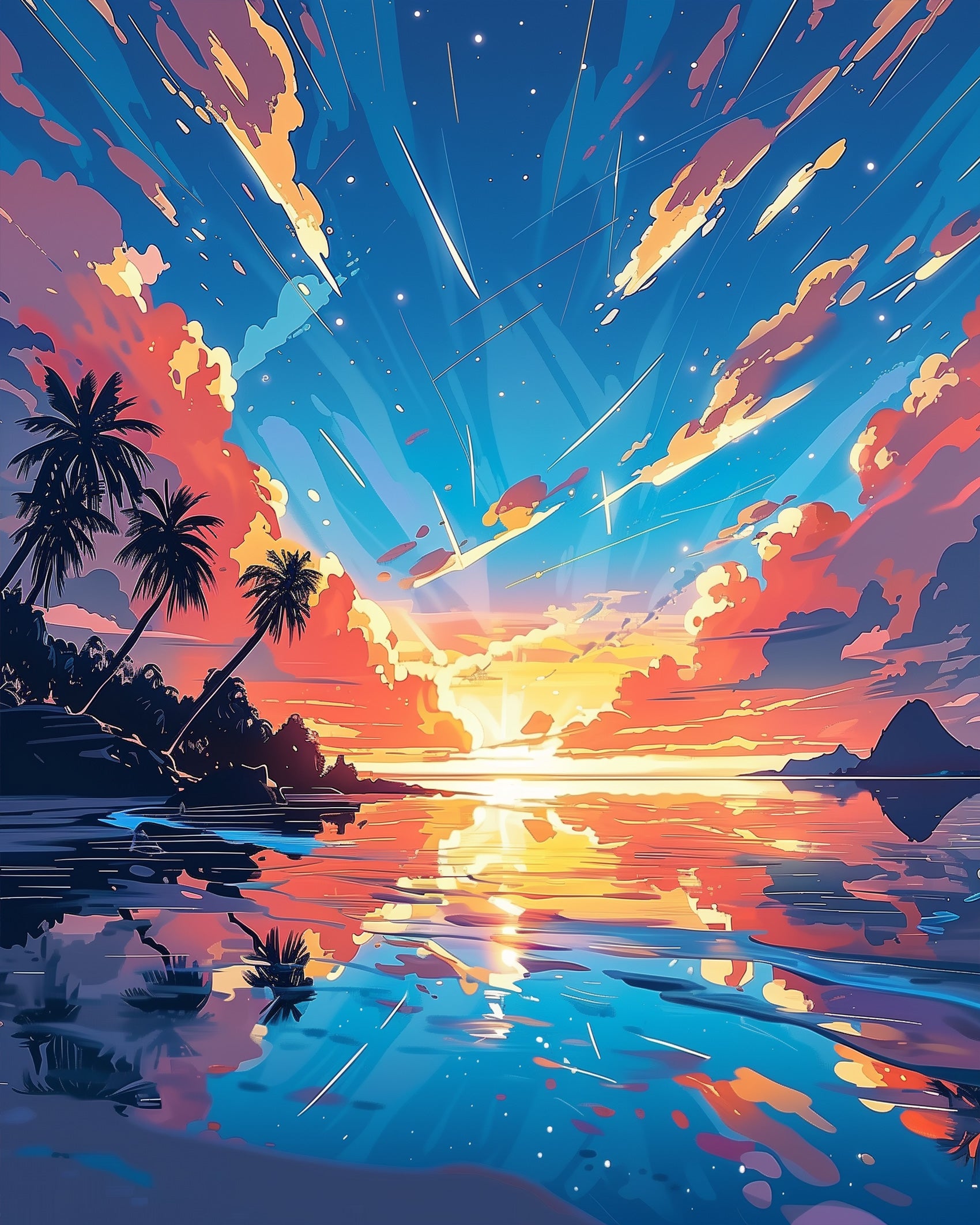 miicreative's tranquil beach sunset scene with vibrant colors and soothing vibes. Engage in relaxation with this paint by numbers kit.