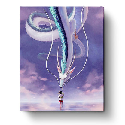 Chihiro and Haku from Spirited Away captured in an emotional scene. Paint this with miicreative's kit to enhance focus and mindfulness.