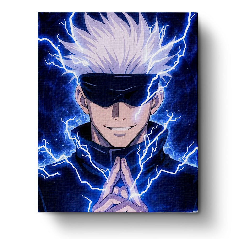 Satoru Gojo Power Surge from Jujutsu Kaisen by miicreative. Experience the intensity and mindfulness of painting this electric scene. Perfect for anime fans.