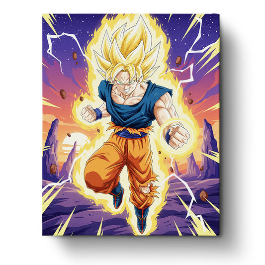 Goku Super Saiyan Power painting by miicreative. Embrace mindfulness as you paint this iconic scene from Dragon Ball Z with vibrant energy.