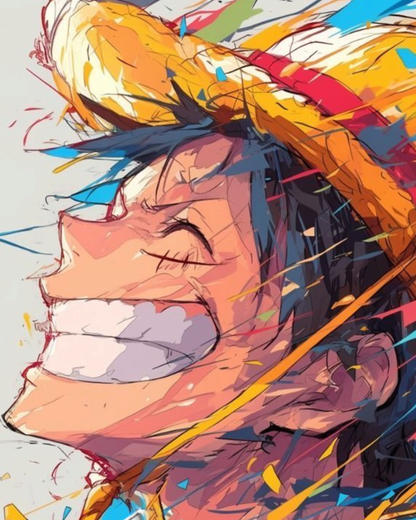 miicreative paint by numbers kit of Luffy from One Piece, showcasing vibrant colors and emotional expression, ideal for stress relief.