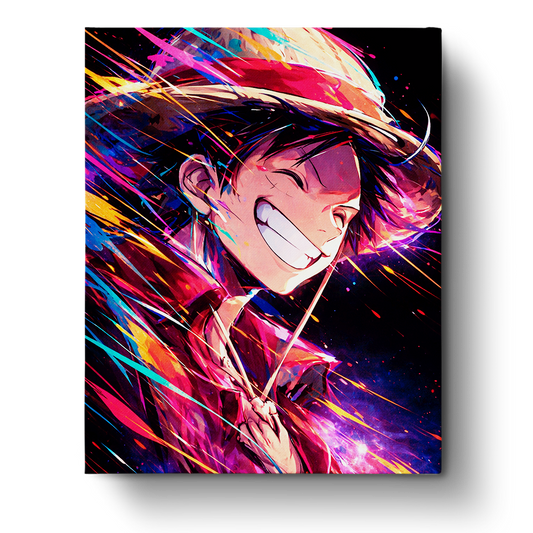 Luffy Joyful Burst by miicreative showcasing the energetic character from One Piece. Enjoy a mindful painting experience with vibrant colors.