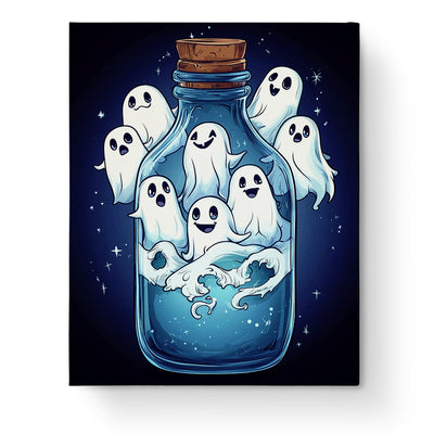 Ghosts in a Bottle - Halloween by miicreative. Cute ghosts in moonlit hues inside a whimsical jar. Perfect for a tranquil painting experience.