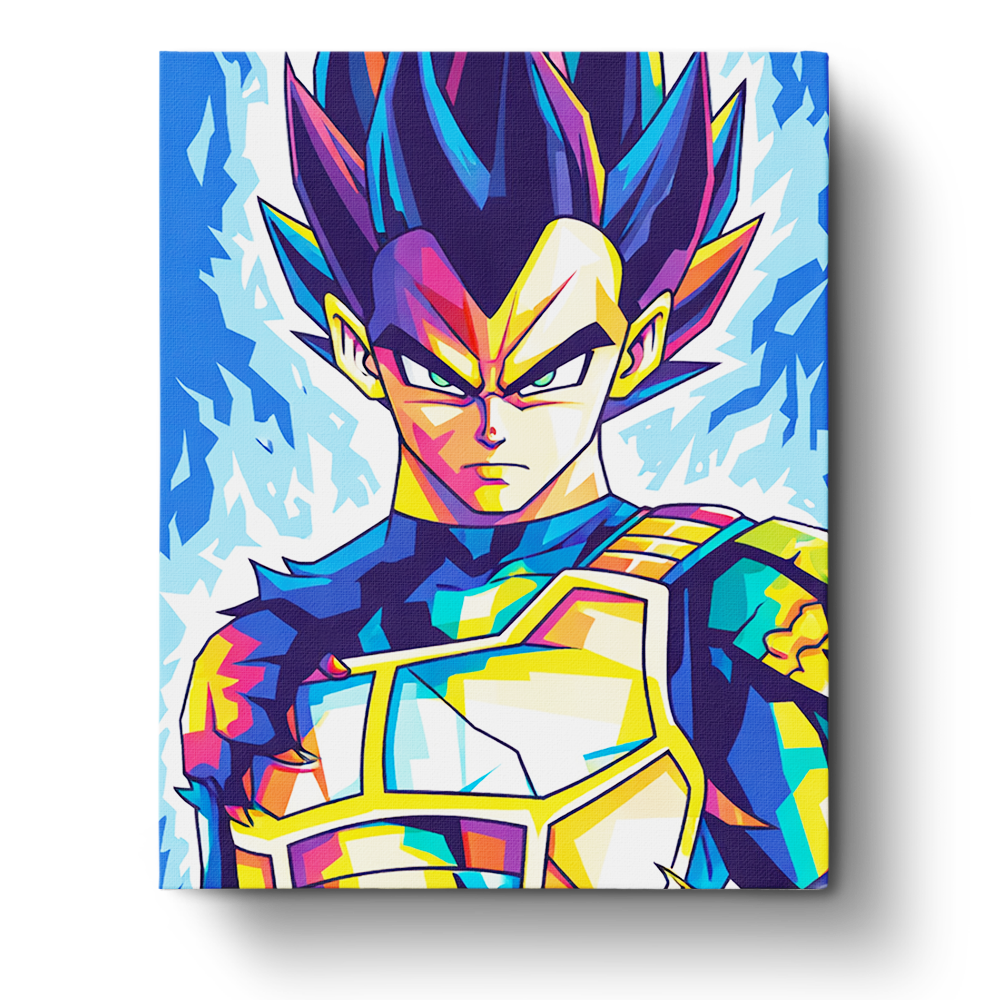 Vegeta from Dragon Ball in a vibrant pose by miicreative. Capture mindfulness and focus through a unique painting experience.