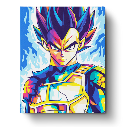 Vegeta from Dragon Ball in a vibrant pose by miicreative. Capture mindfulness and focus through a unique painting experience.