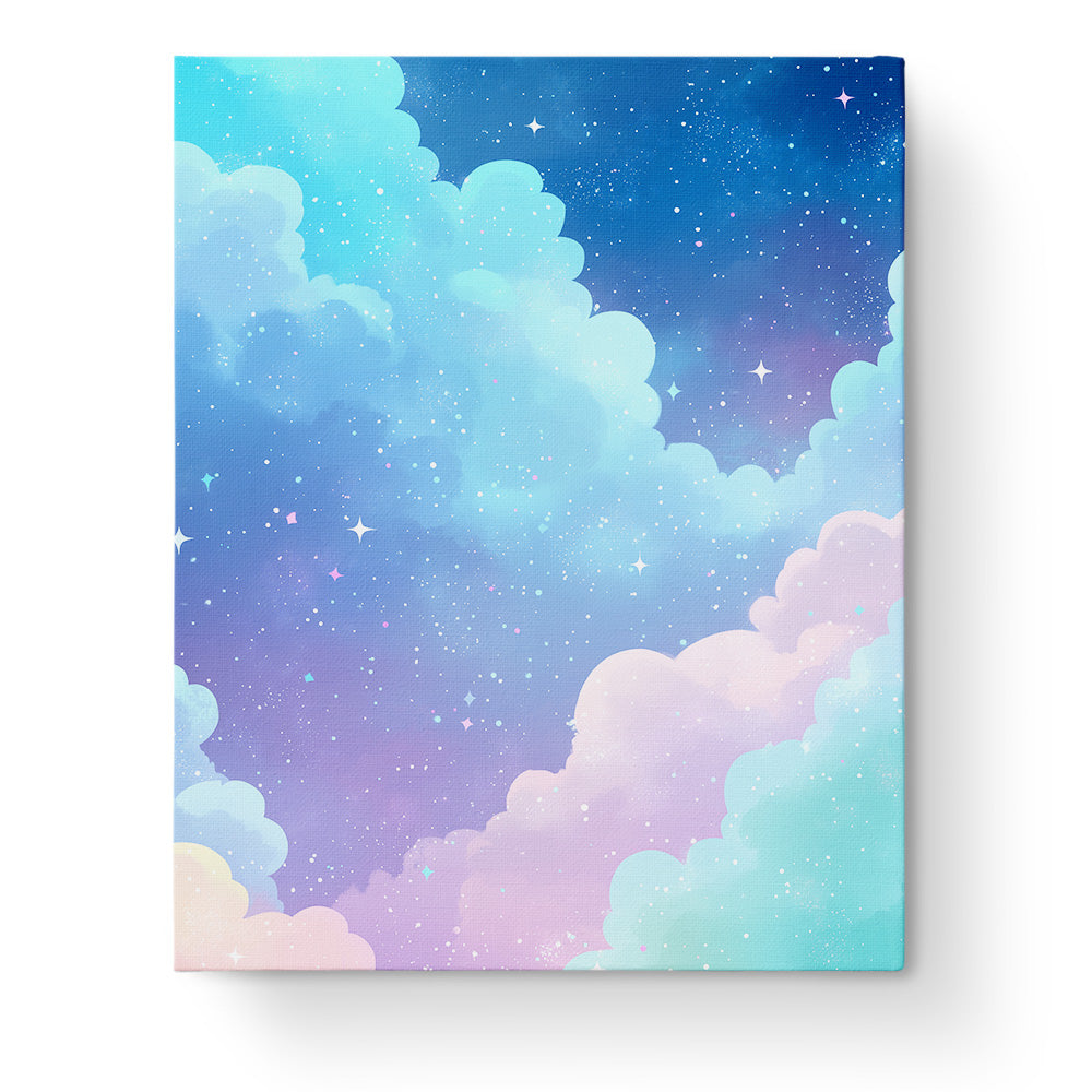 Dreamy Galaxy Clouds by miicreative, featuring pastel clouds against a starry night sky, offering a calming and focused painting experience.