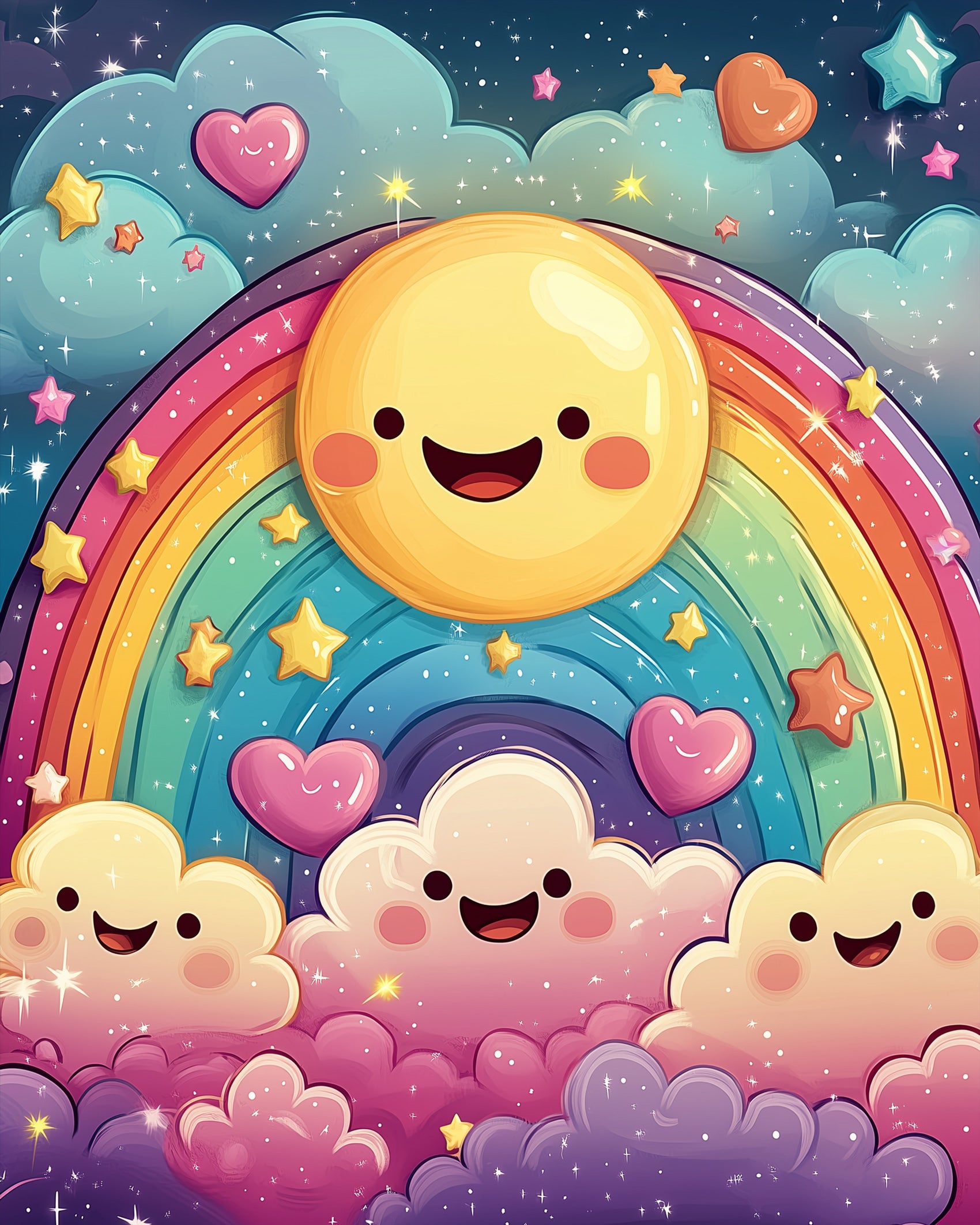 miicreative Rainbow Celebration kit. Happy sun and clouds with vibrant rainbow, perfect for stress relief and creativity.