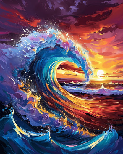 miicreative's ocean wave at sunset captures tranquility and focus. A perfect sea landscape for those seeking a mindful painting experience.