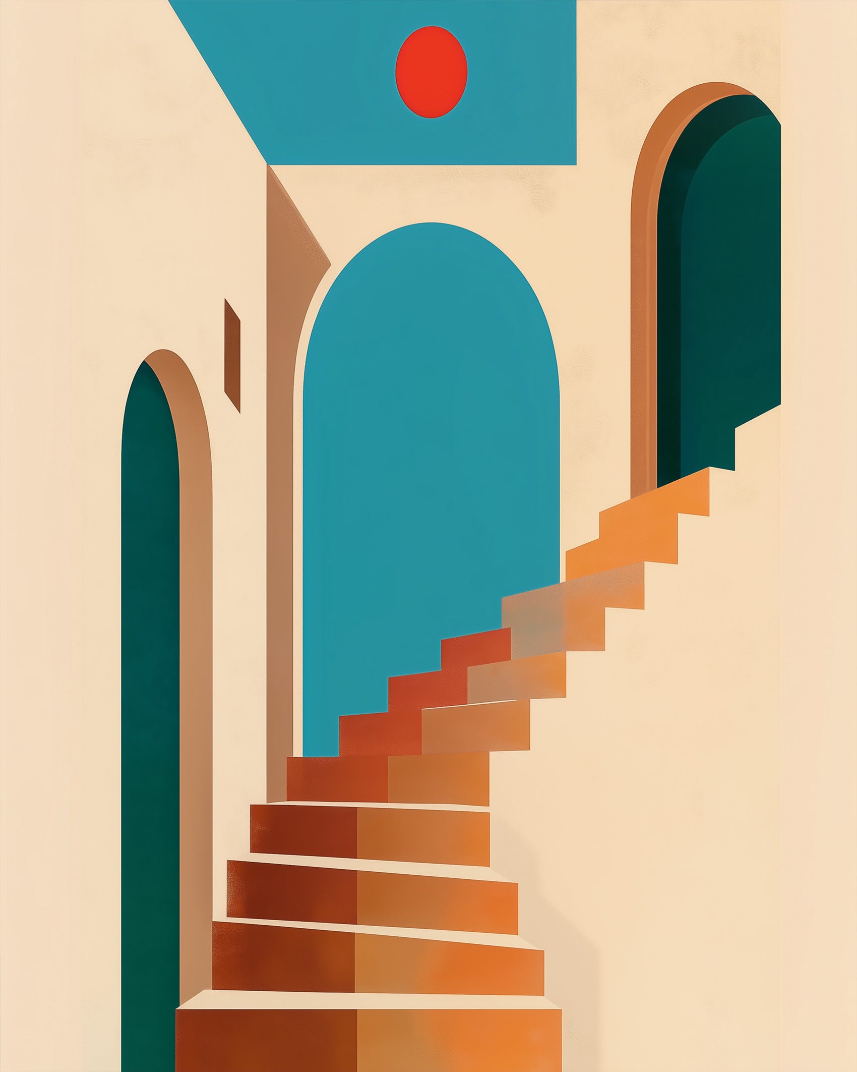 Geometric staircase in vibrant tones from miicreative's fixed kits. Perfect for stress relief and artistic expression. Abstract Architectural Staircase - Minimalistic.