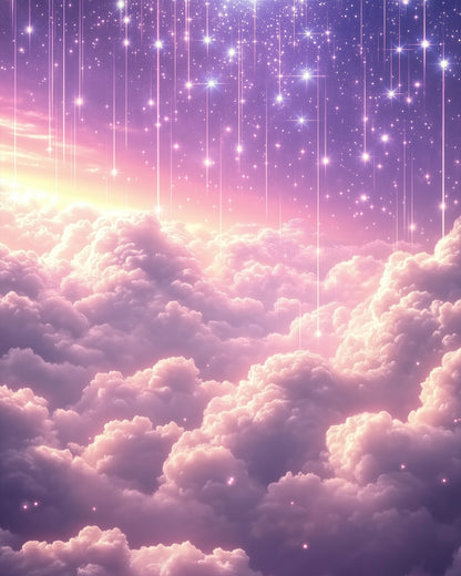 miicreative presents a dreamy galaxy scene with vibrant stars and fluffy clouds, ideal for stress relief and focus.