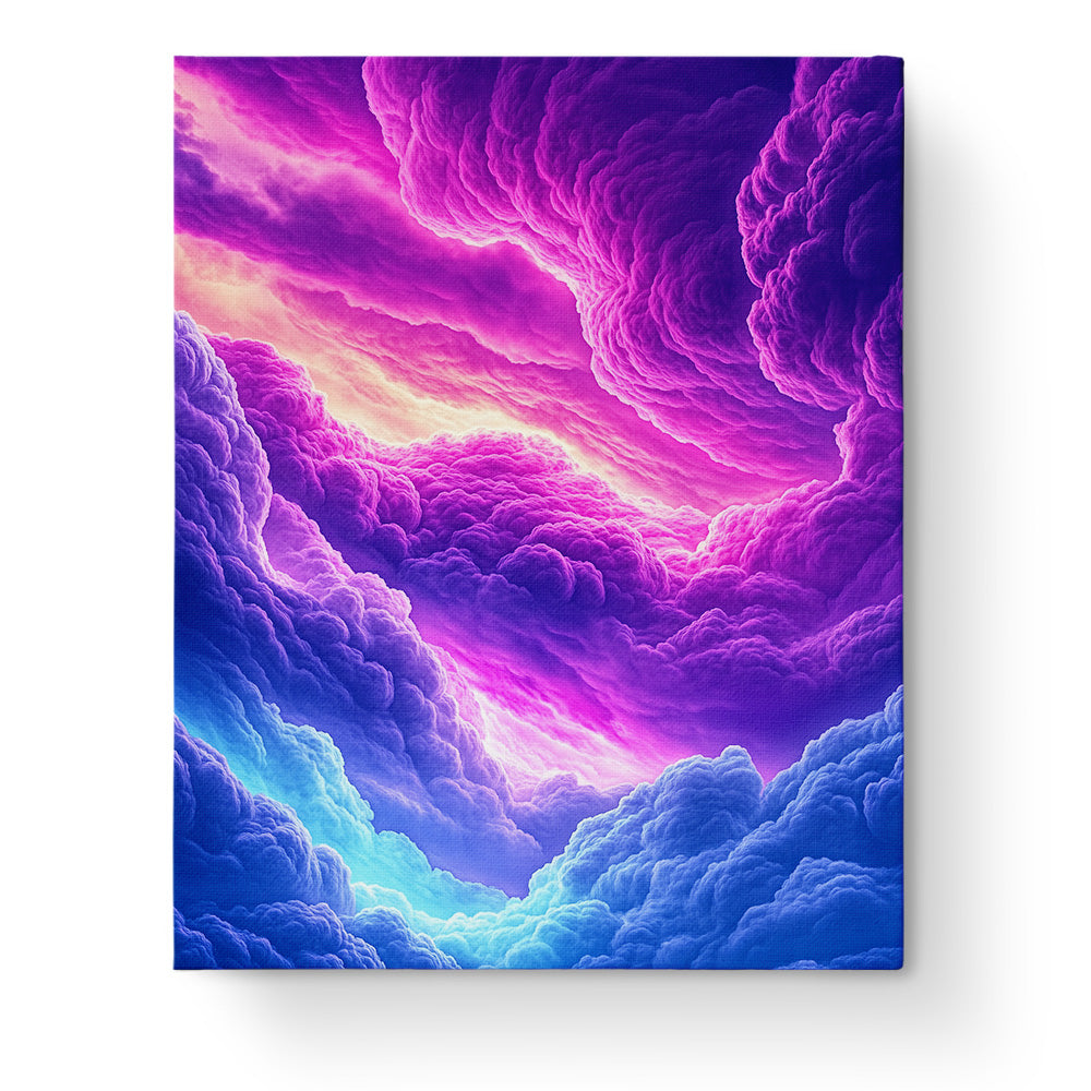 Colorful Cloudscape Serenity by miicreative showcases vivid clouds in pink, purple, and blue hues. Perfect for mindfulness and stress relief.