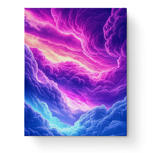 Colorful Cloudscape Serenity by miicreative showcases vivid clouds in pink, purple, and blue hues. Perfect for mindfulness and stress relief.
