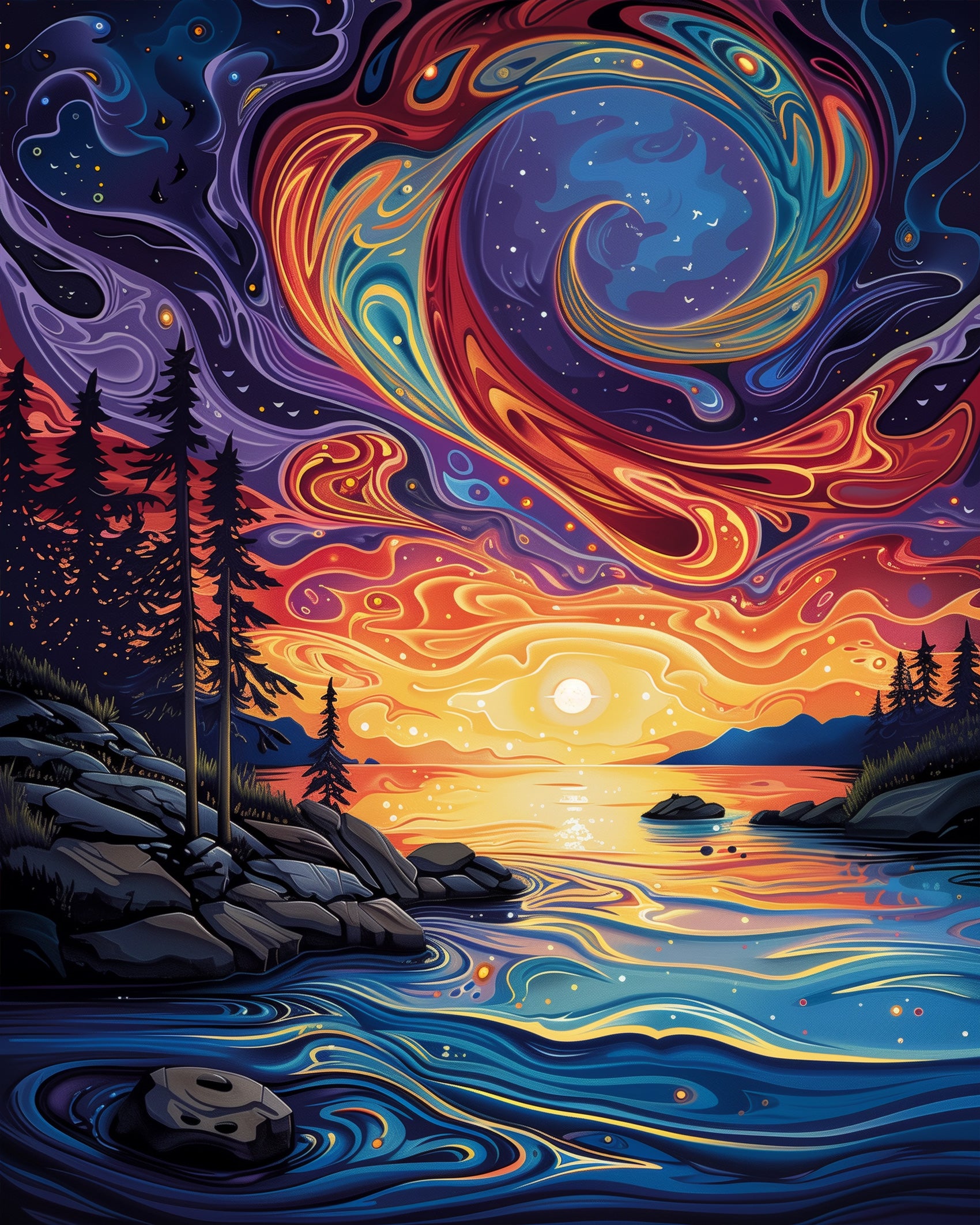 Miicreative's paint by numbers kit captures a vivid cosmic sunset swirling above a calm sea, encouraging relaxation and artistic flow.