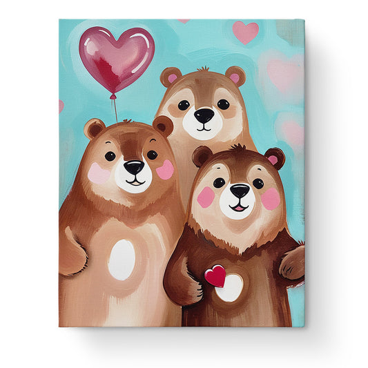 Heartwarming Bear Family - Kids by miicreative. Three cute bears with pink hearts, perfect for nurturing creativity and mindfulness.