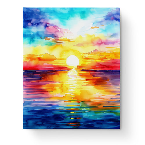 Radiant Sunset Reflection by miicreative with vibrant hues captured in a sea landscape painting, offering a calming and mindful painting experience.
