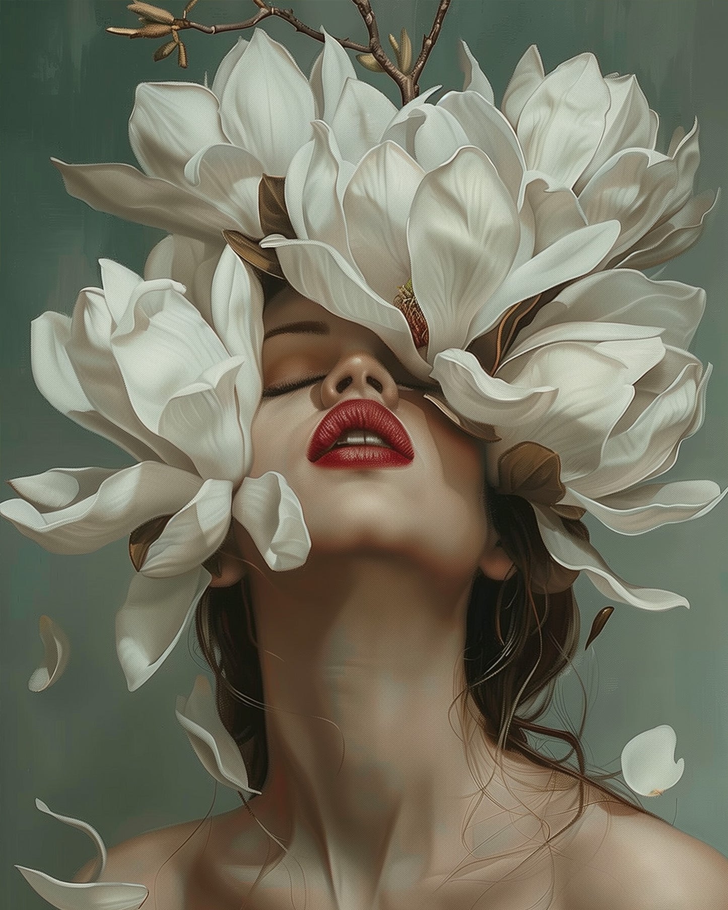 miicreative Magnolia Serenity paint by numbers kit. Features a woman adorned with magnolias, emphasizing creativity and relaxation. Ideal for mindful painting.