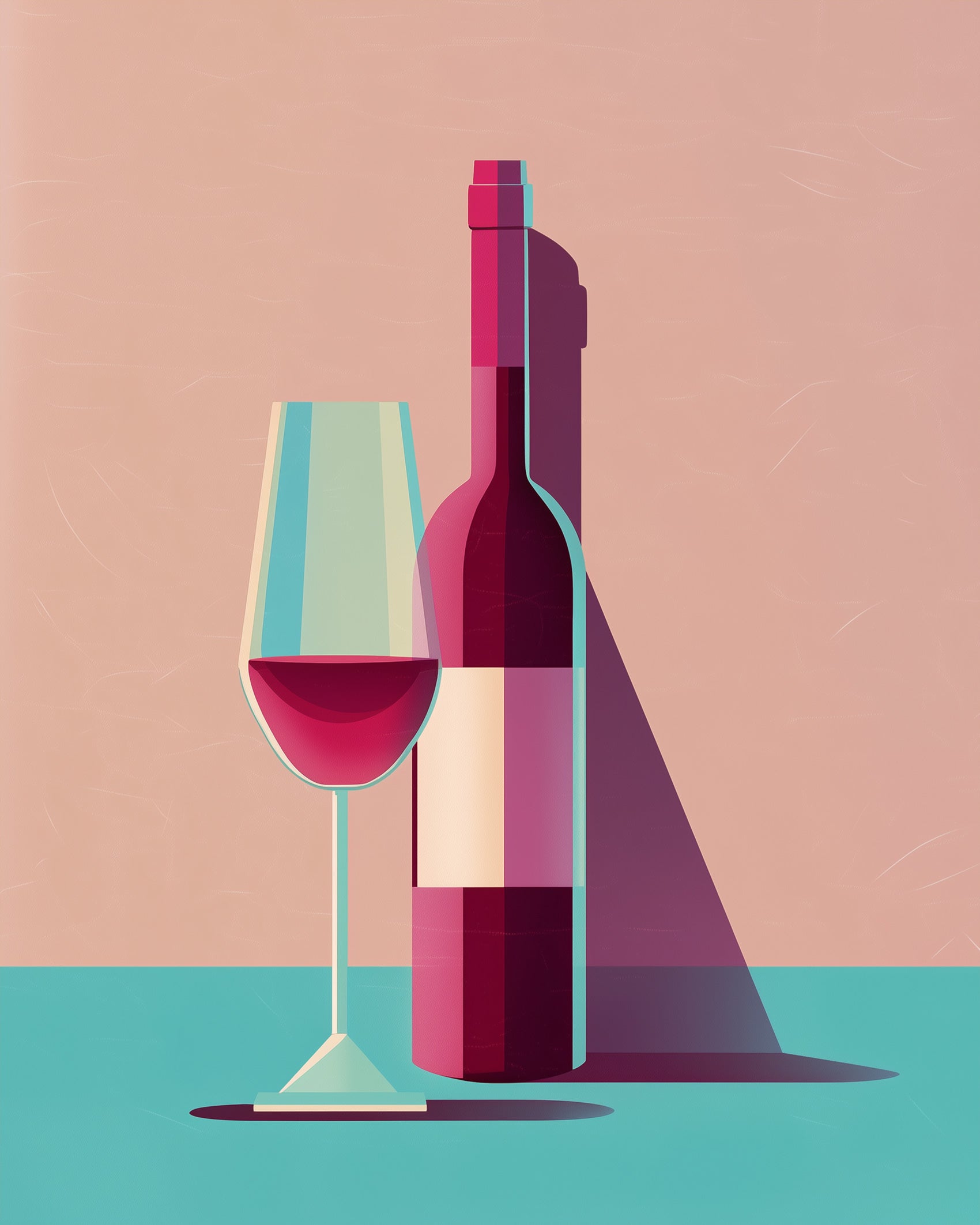 Minimalistic wine scene with a bottle and glass by miicreative. Perfect for relaxing and unlocking creativity with this paint by numbers kit.