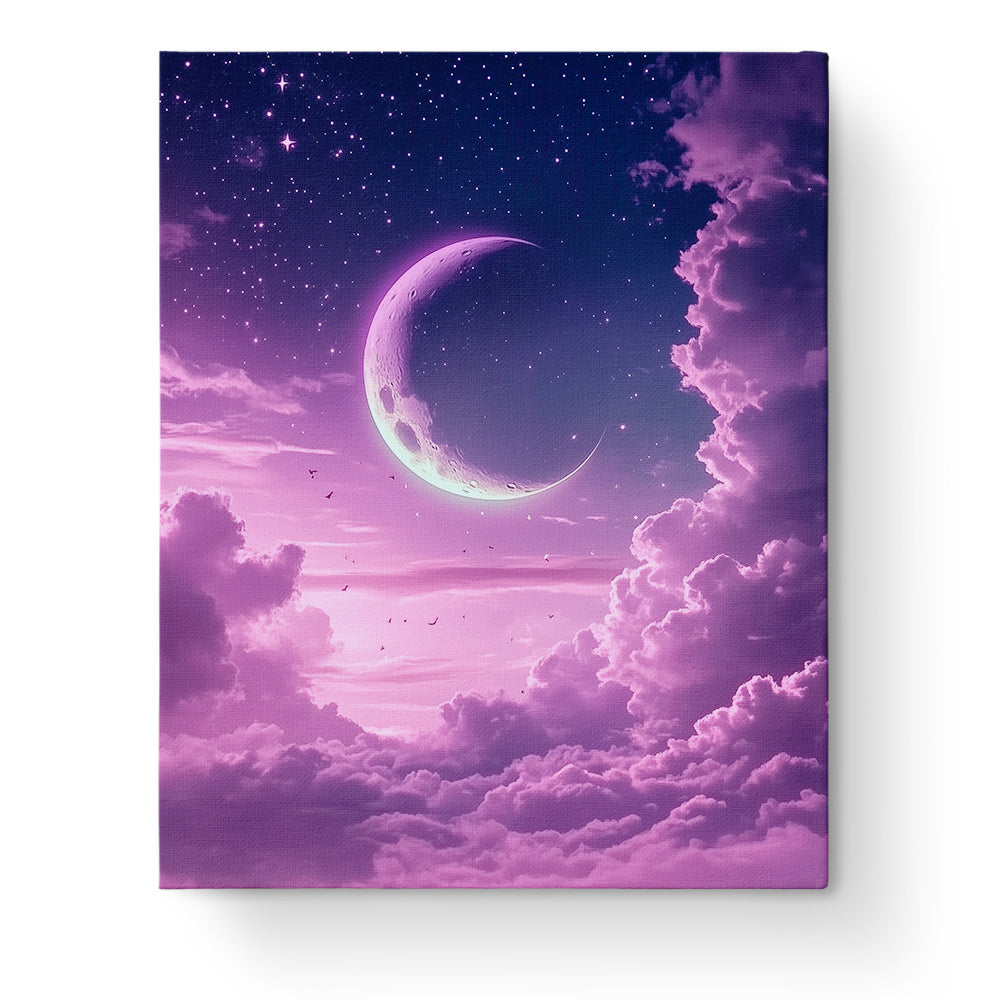 Celestial Crescent Night paint by numbers kit by miicreative, featuring a serene crescent moon against a star-filled sky, perfect for mindfulness and relaxation.