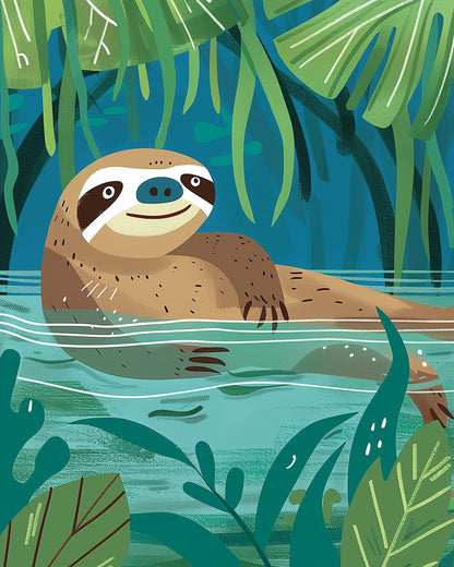 Observe a sloth in its serene habitat. Lazy Sloth Adventure - Kids by miicreative, perfect for relaxation and artistic expression.
