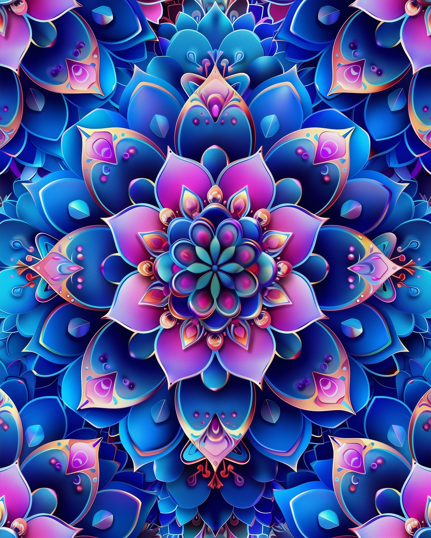 Serene Blue & Pink Mandala from miicreative, featuring intricate floral patterns with vibrant blue and pink hues. Ideal for boosting creativity and mindfulness.