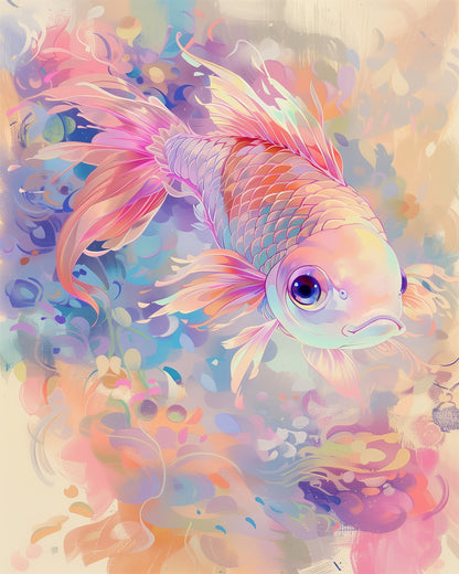 A beautiful koi fish surrounded by swirling pastel colors, part of the Vibrant Koi Serenity - Abstract Animals series by miicreative, emphasizing mindfulness and creativity.