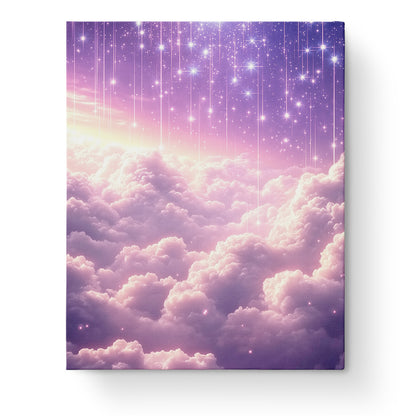 Starlit cloudscape by miicreative featuring serene clouds and radiant stars, perfect for mindfulness in paint by numbers.