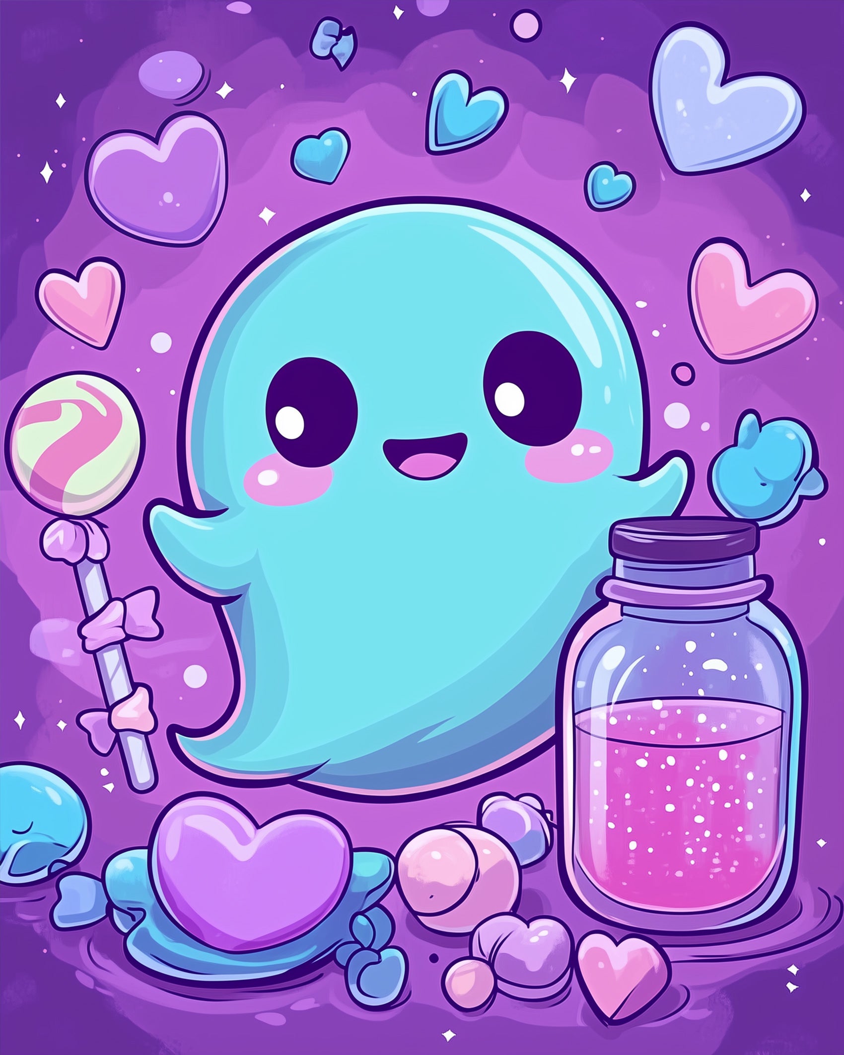 miicreative Cute Ghost Candy Parade paint by numbers kit with a charming ghost and vibrant candy elements, promoting mindfulness and creativity in every brushstroke.