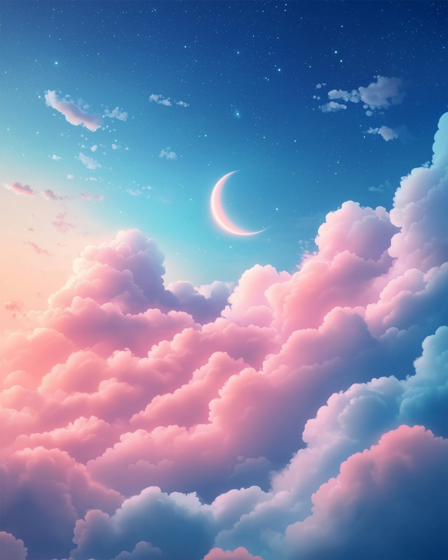 Serene sky scene by miicreative with a crescent moon and soft clouds, ideal for calm and focus in a paint by numbers kit.