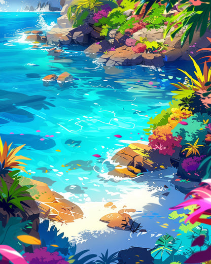 Sea landscape painting by miicreative captures vibrant colors and tranquility in nature, enhancing focus and relaxation while painting.