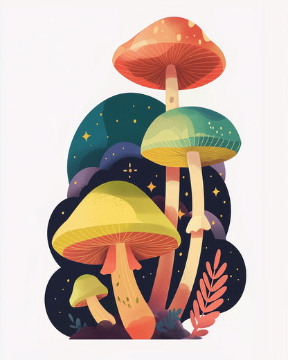 miicreative's Whimsical Mushroom Forest kit captures colorful mushrooms under a starry sky, perfect for enhancing tranquility and imagination.
