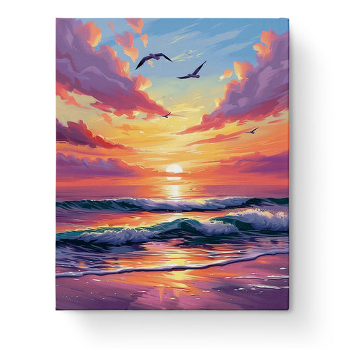 Tranquil Sunset Serenity by miicreative features a serene ocean view at sunset. Ideal for mindfulness and focus through painting.
