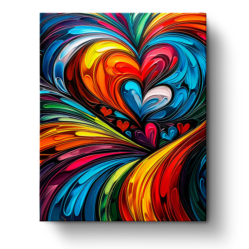 Vibrant Heartful Whirlwind design featuring swirling colorful heart patterns, captured in the Heartful Whirlwind - Meditation kit by miicreative. Perfect for mindfulness and creativity enhancement.