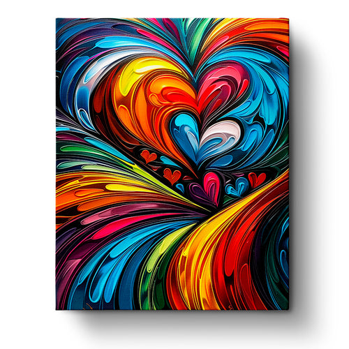 Vibrant Heartful Whirlwind design featuring swirling colorful heart patterns, captured in the Heartful Whirlwind - Meditation kit by miicreative. Perfect for mindfulness and creativity enhancement.