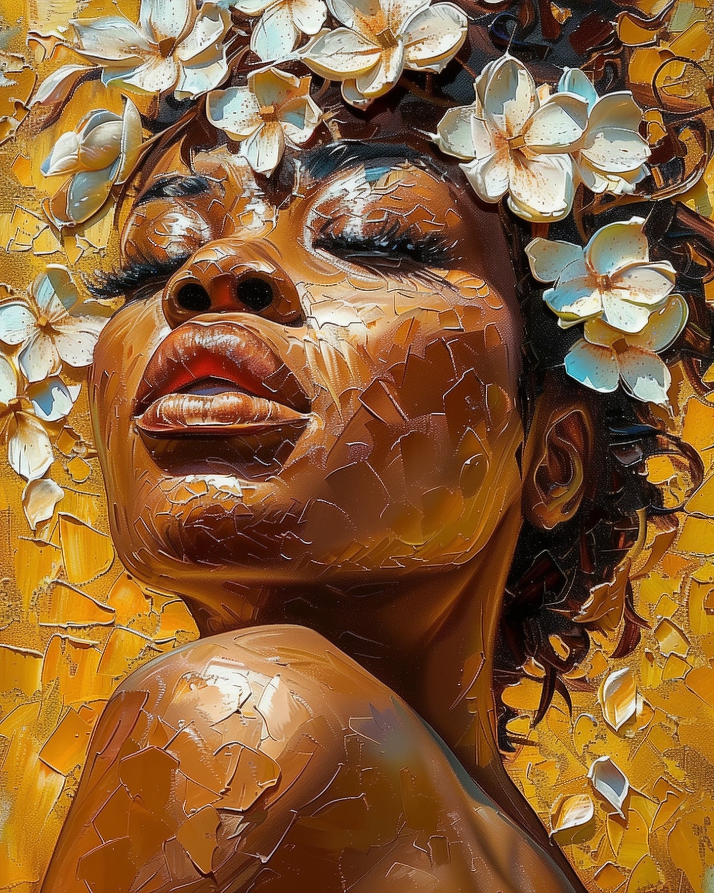 miicreative's Golden Blossoms Serenity - Floral Women paint by numbers kit. A beautiful meditative activity featuring a woman with golden floral accents.