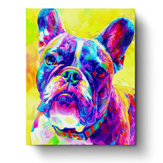 Vivid French Bulldog - Abstract Animals paint by numbers kit by miicreative. Bright and colorful abstract design of a French Bulldog emphasizing mindfulness and creativity.