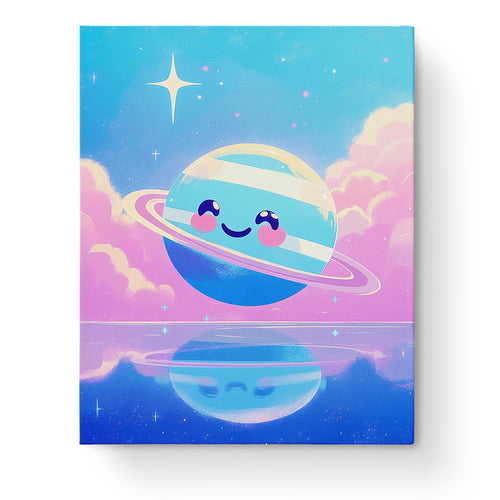 Cute Cosmic Planet Reflection by miicreative, capturing a fun-filled whimsical universe. Experience mindfulness with this delightful paint by numbers kit.
