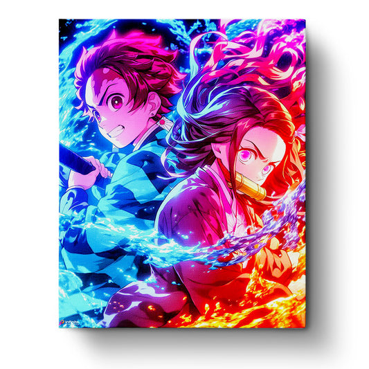 Paint by numbers of Tanjiro & Nezuko from Demon Slayer, offered by miicreative. Dynamic pose with vibrant colors, promoting focus and relaxation.