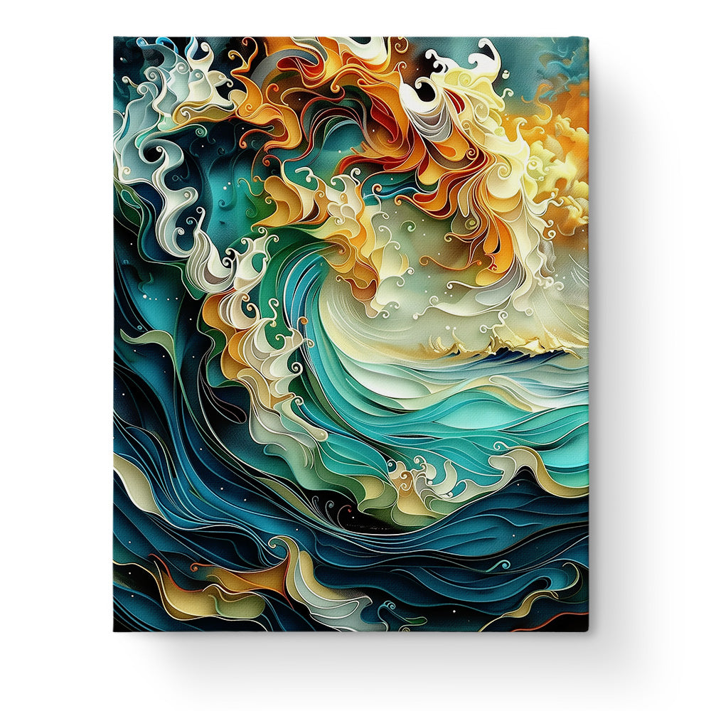 Dynamic Ocean Wave miicreative painting capturing vibrant sea and swirling waves; ideal for mindfulness and focus.