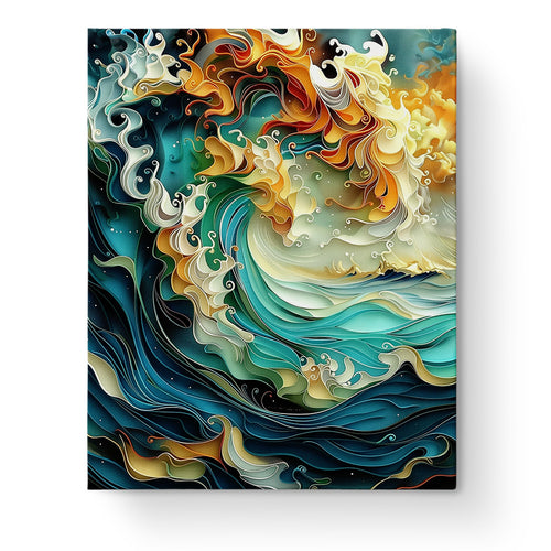 Dynamic Ocean Wave miicreative painting capturing vibrant sea and swirling waves; ideal for mindfulness and focus.